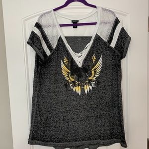 Torrid Winged Skull Burnout Jersey Top Tee